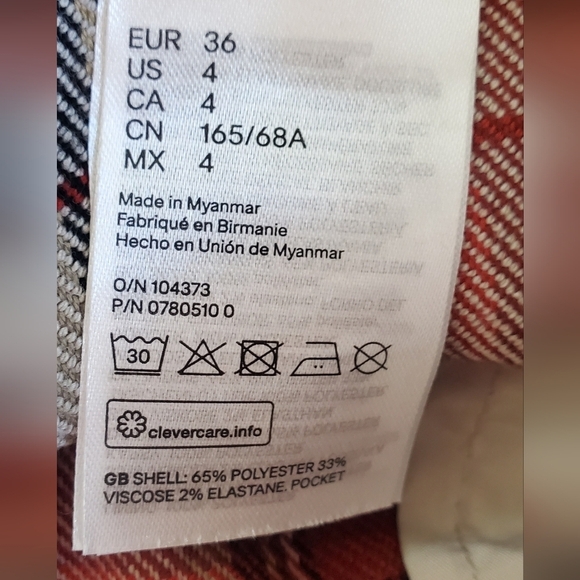 H&M Red & White Plaid High Rise Pleated Front Tweed Trousers Pants Size 4 - Picture 9 of 10